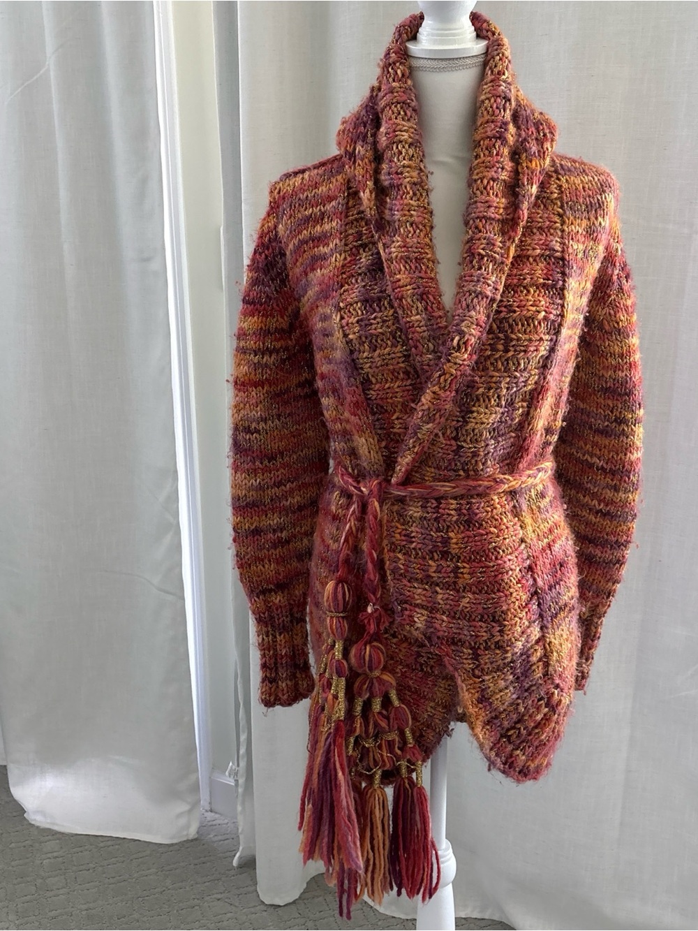 Cozy Multi-Tone hood Belted Cardigan - Rust Mix